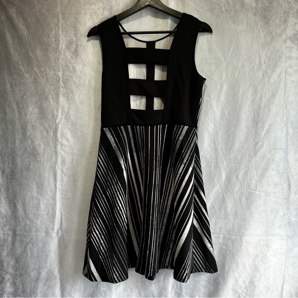 MARC New York Black Gray Vertical Stripes Sleeveless Fit and Flare Dress Size 4 - Picture 3 of 13